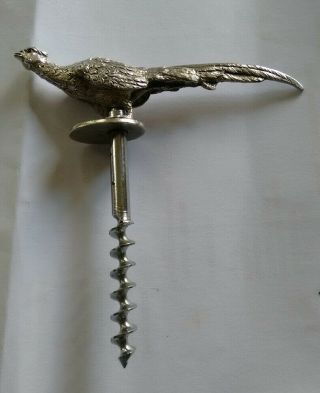 Solid Silver Pheasant Corkscrew With Red Stone Eyes