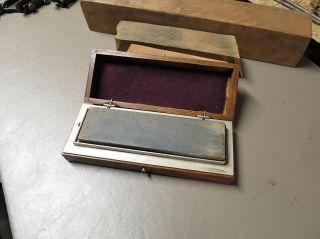 Vintage Double Hinged Boxed Set Knife Sharpening Honing Stones (2) Reversible