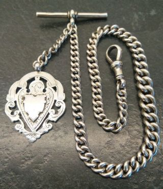 Antique All Silver Graduated Albert Pocket Watch Chain & Fob 1899 - 1900.