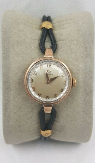 Vintage Omega Rose Gold Rolled Ladies Swiss Made Watch Cal 244 Diamond Cut Glass