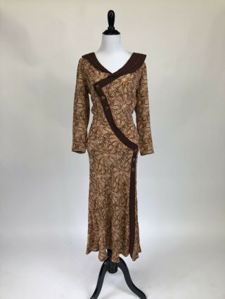 Best Vintage 1930s Bias Cut Deco Print Dress Costume M