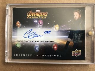 Ud Avengers Infinity War Chris Evans Auto Captain America " Cap " Inscription Rare