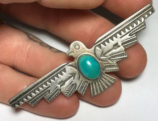 Vintage Sterling Silver 925 Thunderbird Turquoise Bird Solitaire Pin Brooch
