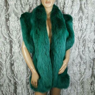 Fosma Xl Vintage Green Leather Real Fox Fur Vest Jacket Coat