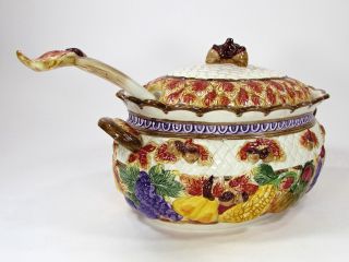 Fitz and Floyd HARVEST TIME 3.  5Qt Tureen & Ladle Vtg 1995 Thanksgiving Autumn 8