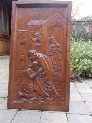 Large Vintage Hand Carved Wooden Wall Panel Plaque The Good Samaritan
