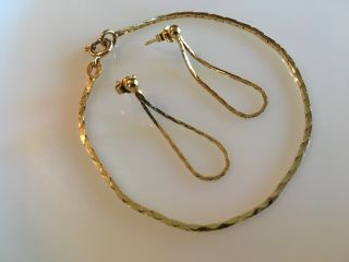 Vintage 14k Italy Yellow Gold Chain Bracelet Earrings 3.  8 Grams Estate