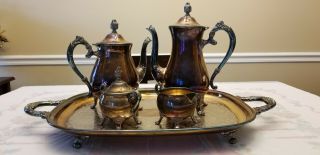 Vtg.  Newport Gorham 5 Piece Footed Tea Pot Set Silver Plated