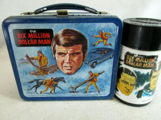 Vintage 1974 The Six Million Dollar Man Metal Lunch Box & Thermos Set By Aladdin