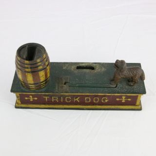 Antique Cast Iron Trick Dog Bank Orig.  Paint 1888 6 Part Base Hubley 2