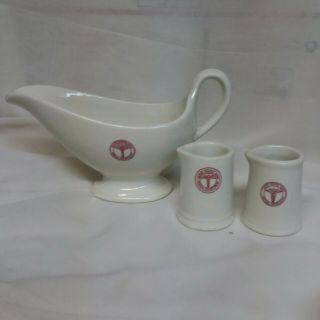 Vintage Us Army Medical Department 2 Ceramic Creamers & Gravy Boat.  Wwii
