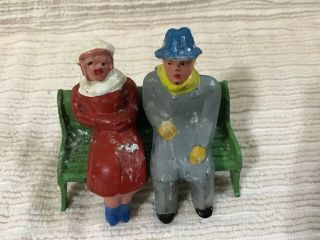 Vintage Metal Or Lead Man And Woman Sitting On Bench Barclay?