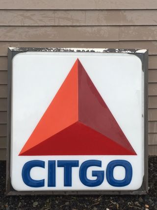 Vintage Citgo Gas Station Sign Light Up Box 3x3 Oil Garage Automotive