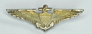 Wwii Navy Marine Corps 1 " Pilot Wings 1/20 12k Gold On Sterling Lapel Pin Usmc