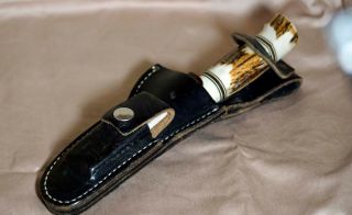 Steve Morseth Custom - Made Skinner Knife Stag Handle Safe Lock Sheath Vintage