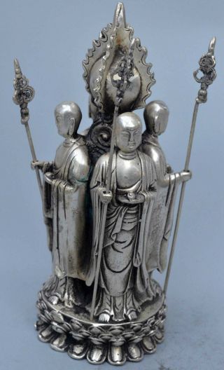 Souvenir Tibet Collectable Old Miao Silver Carve 4 Buddha Pray Temple Statues