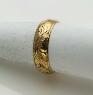 Vintage 9ct Yellow Gold Patterned Wedding Band Dress Ring Uk Size P Post