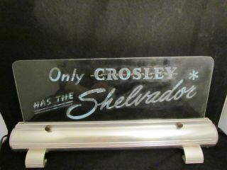 Vintage Early Crosley Shelvador Etched Glass Metal Lighted Sign Repair
