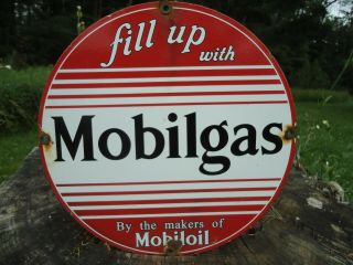 Old Vintage Mobilgas Mobiloil Porcelain Gas Station Sign Mobil