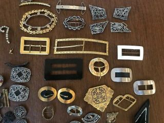 Antique Vtg Art Deco Belt Shoe Buckles Buttons Rhinestone Cut Steel More Than 50 3