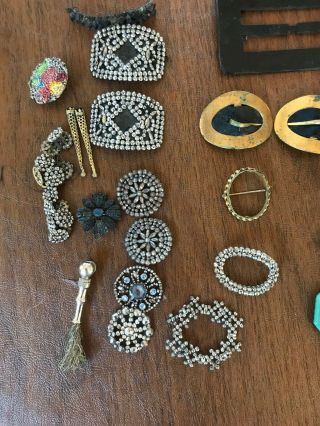 Antique Vtg Art Deco Belt Shoe Buckles Buttons Rhinestone Cut Steel More Than 50 4