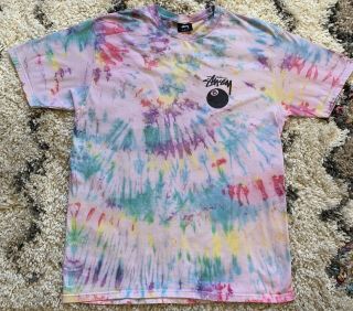 Vintage Stussy 8 Ball Tie Dye Double Sided T - Shirt L 2