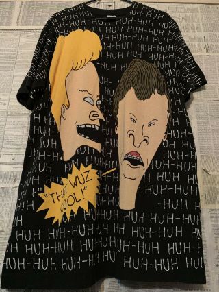 Vtg 90s Beavis And Butt Head Mtv Series All Over Print T - Shirt