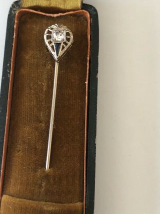 Antique Art Deco 14k White Gold Diamond Sapphire Stick Pin Brooch 1.  6gr Box
