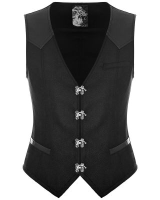 Punk Rave Mens Vest Waistcoat Black Gothic Steampunk Victorian Vtg Faux Leather