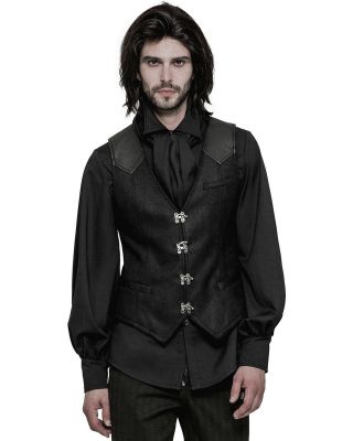 Punk Rave Mens Vest Waistcoat Black Gothic Steampunk Victorian VTG Faux Leather 4