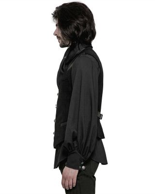 Punk Rave Mens Vest Waistcoat Black Gothic Steampunk Victorian VTG Faux Leather 7