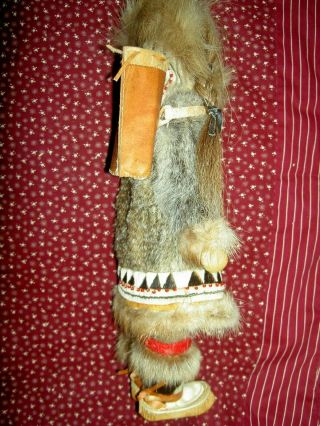 Authentic antique,  Alaska Eskimo Inuit doll,  sealskin fur,  carved face & tackle 5