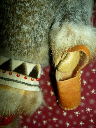 Authentic antique,  Alaska Eskimo Inuit doll,  sealskin fur,  carved face & tackle 6