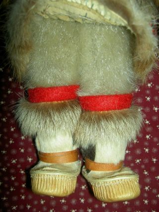 Authentic antique,  Alaska Eskimo Inuit doll,  sealskin fur,  carved face & tackle 7