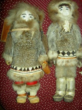 Authentic antique,  Alaska Eskimo Inuit doll,  sealskin fur,  carved face & tackle 8