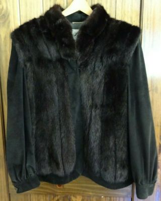 Vintage Black Mink And Suede Jacket Lonny G By Gropper (canada) Sz.  Xl 18