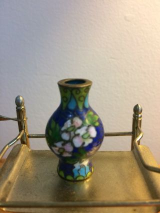 Antique French Dollhouse Vase Cloisonne Gilted Handpainted Floral.  Pre 1930