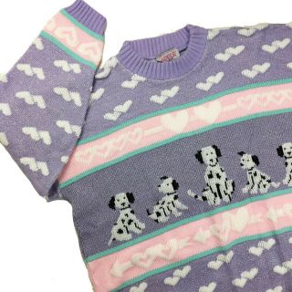 Vtg 80s Pastel Adele Knit Sweater Dalmatians Dog fairy kei pepperoni Hearts 2