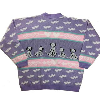 Vtg 80s Pastel Adele Knit Sweater Dalmatians Dog fairy kei pepperoni Hearts 3