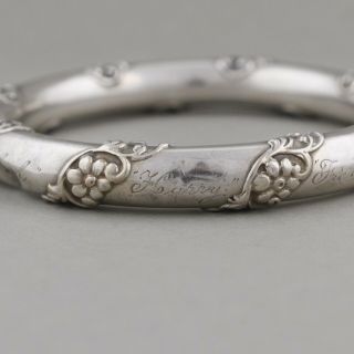 Antique Victorian 1899 Sterling Silver Repousse Flower Bangle Bracelet 6