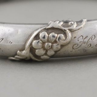 Antique Victorian 1899 Sterling Silver Repousse Flower Bangle Bracelet 7