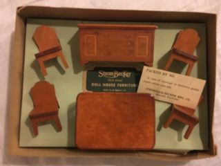 Strombecker Doll House Furniture Dining Room 872 Complete Vintage Moline Il Usa