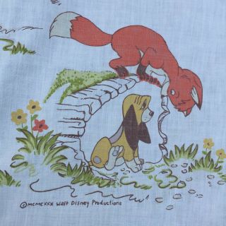Vintage 1980 The Fox And The Hound Flat Bed Sheet Fabric Walt Disney Productions