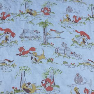 Vintage 1980 The Fox and the Hound Flat Bed Sheet Fabric Walt Disney Productions 3