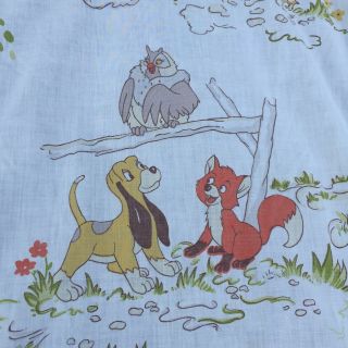 Vintage 1980 The Fox and the Hound Flat Bed Sheet Fabric Walt Disney Productions 4