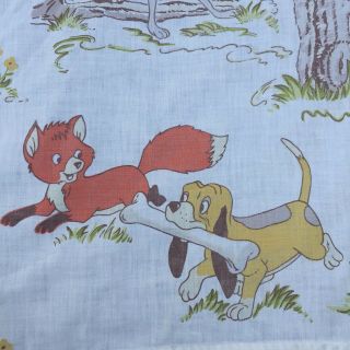 Vintage 1980 The Fox and the Hound Flat Bed Sheet Fabric Walt Disney Productions 5