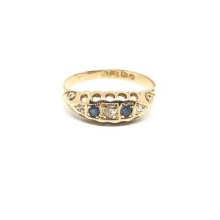 Antique Vintage 18ct Gold Sapphire Diamond Ring Hallmarked Chester 1903 Size P