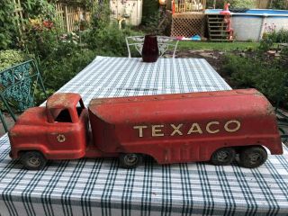 Vintage Buddy L Texaco Gas Oil Tanker Truck Pressed Steel Toy E.  Moline Il Orig