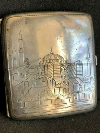 Vintage 800 German Silver Cigarette Case With Etched Hagia Sophia