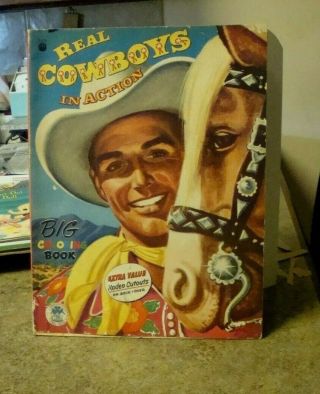 Vtg 1957 Merrill 2532 Big Coloring Book Real Cowboys In Action Rodeo Cutouts